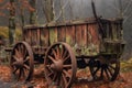 weathered wooden wagon with rusted wheels