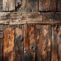 Weathered wooden walls with burnt patches in an eco-friendly style