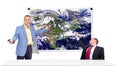 Weathermen behind an anchor desk Royalty Free Stock Photo