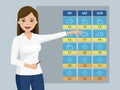 Weatherwoman smiling in a weather presentation. Vector illustration Royalty Free Stock Photo
