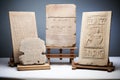 weatherworn stone tablets with engravings