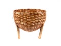 Weave bamboo basket with stand isolated on white background. Bamboo basket isolated Royalty Free Stock Photo
