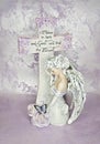 Weave in Faith, Celtic Cross andangel woman with roses, infinite love, holiness, purity, grace