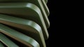 A weave of silver with red highlights of rectangular shaped metal plates, twisted in a spiral curve.
