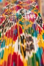 Weaver on a loom at the Arbob Cultural Palace in Khujand