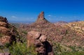 Weaver`s Needle is in the Superstition Mountains east of Phoenix, Arizona.