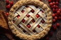 weaving lattice crust on top of a cherry pie