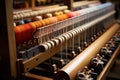 Weaving loom and thread in a textile factory, closeup, loom production of threads and textiles, AI Generated Royalty Free Stock Photo