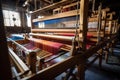 Weaving loom in a traditional textile factory, close-up, loom production of threads and textiles, AI Generated Royalty Free Stock Photo
