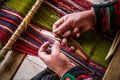 Weaving woman, hand-made colorful materials. Chinchero, Peru