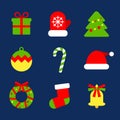 Web Christmas flat icons collection. Set of 9 elements for New Year decoration Royalty Free Stock Photo