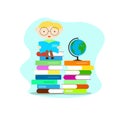 Smart Educated Boy with Globe Reading Books Royalty Free Stock Photo