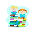 Smart Educated Boy and Girl Reading Books Royalty Free Stock Photo