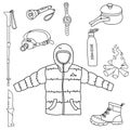 Set of camp tools line art icon symbols vector illustration on white background Royalty Free Stock Photo