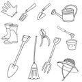 Gardening tools line art icon symbols