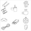 Set of camp tools line art icon symbols Royalty Free Stock Photo