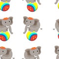 Seamless pattern with cute elephant circus and funny cartoon zoo animals on white background Royalty Free Stock Photo