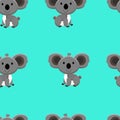 Seamless pattern with cute koala and funny cartoon zoo animals on blue background Royalty Free Stock Photo