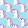 Seamless pattern with cute unicorn vector illustration on blue background