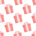 Seamless pattern boxes with gifts on white background love