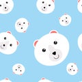 Seamless pattern heads of polar bear. Illustration of seamless pattern with animal. Colorful vector illustration for fabric print,