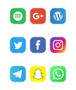 Collection of social media icons printed on white paper Royalty Free Stock Photo