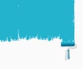 Vector illustration of paint roller brush with blue paint and painted wall texture. - Vector Royalty Free Stock Photo