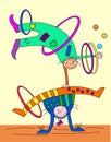 Circus artists: acrobats - jugglers. Performance in circus_illustration for children