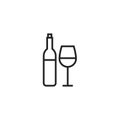 Wine Bottle and Wine Glass Oultine Vector Icon, Symbol or Logo.