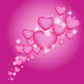 Romantic background with flying hearts