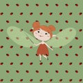 Cartoon fairy on green background, vector illustration