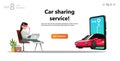 Online carsharing. Car on screen smartphone.