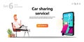 Online carsharing. Man and scooter rent.