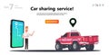 Online carsharing. Map on screen smartphone.