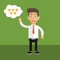 Concept of feedback, testimonials messages and notifications. Rating on customer service illustration. Man pointing up on five