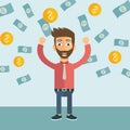 Young happy businessman with a lot of money. Business and financial success concept. Flat Royalty Free Stock Photo