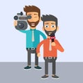 Journalism and press conference concept. Journalist and news reporter. Flat vector