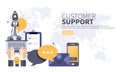 Business customer care service concept. Flat website banner for contact us, support, help, phone call and website click.