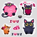 WebValentine`s day love emoticons. Cats in love emoticons for website and mobile application. Flat vector illustration