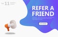 Big 3d megaphone with refer a friend word Royalty Free Stock Photo