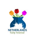 Netherlands tulip festival stock vector. Designs for posters, backgrounds, cards, banners, stickers, etc