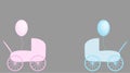 Baby prams with blue and pink balloons Royalty Free Stock Photo