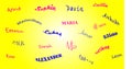 Popular first names on a sunny yellow background