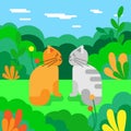 Cats in love in the meadow. Vector illustration. Summer landscape Royalty Free Stock Photo