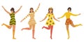 Vector Vintage Template With Cute Dancing Girls In Retro Style. Can Be Used For Banner, Poster, Card, Postcard And Printable.