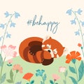 Beautiful spring template with cute sleeping red panda and text. Vector illustration. Can be used for banner, poster, greeting car Royalty Free Stock Photo