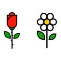 Cartoon cute chamomile and red rose vector