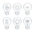 Lightbulb icon set. Hand draw and doodle line style. Vector illustration