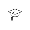 Graduation Cap Outline Vector Icon, Symbol or Logo. Royalty Free Stock Photo