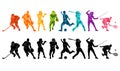 Color sport background. Football, soccer, basketball, hockey, box, tennis, baseball. Vector illustration colorful people silhouett